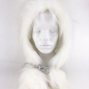 Off White Faux Fur Hood Hat with Pom ties NEW